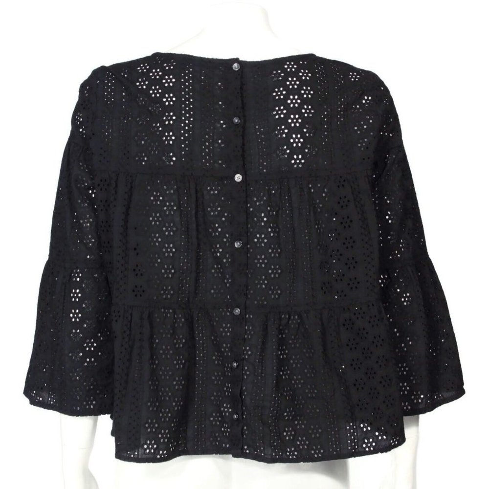 Madewell Eyelet Flutter Sleeve Button Back Tiered… - image 3